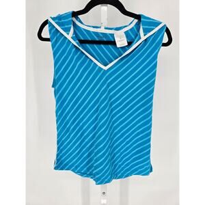 Danskin Womens Sz XL Hooded Athletic Tank Top Blue White Striped